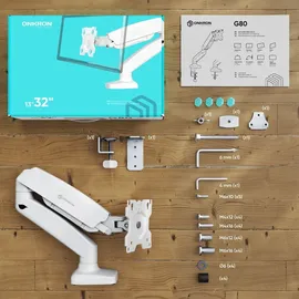 ONKRON Monitor Tischhalterung für 13-32 Zoll, bis 8 kg, Gasdruckfeder, VESA 75x75 & 100x100, schwenkbar, neigbar, drehbar, Weiß G80-W