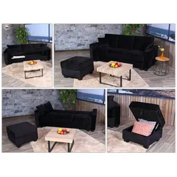 Mendler Sofa HWC-H47 mit Ottomane, Couch Sofa Gästebett, Schlaffunktion Stauraum 217x145cm ~ Samt schwarz