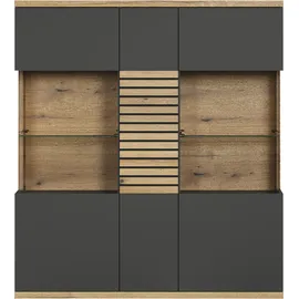 INOSIGN Highboard »Galway« Breite Wohnzimmervitrine in angesagter Rillenoptik - Soft-Close