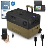 PEME Expedition 30 Kompressor Kühlbox 28L - Sand Storm Autokühlschrank Elektrische Gefrierbox LKW Auto Camping Kühlschrank Rollen App -20°C - Braun