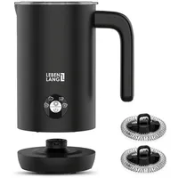 Lebenlang Milchaufschäumer 4in1 elektrischer Milchaufschäumer mit 240ml Kapazität, 500 W, Perfekter Schaum warm & kalt, Milch360° Basis, Antihaftbeschichtet schwarz
