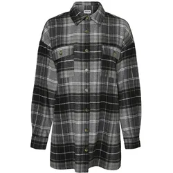Noisy May Damen Longshirt Hemd NMFLANNY L/S LONG SHACKET Schwarz Bw/Grey S