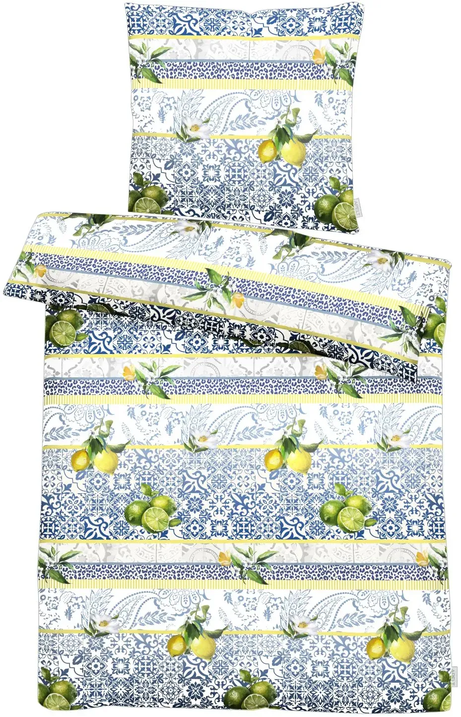 Bettwäsche APELT "Amalfi", mehrfarbig, B/L: 155cm x 220cm, 1 Stk., 1 Stk., Satin (Bio-Baumwolle), B/L: 80cm x 80cm, 2 tlg., Satin (Bio-Baumwolle), Obermaterial: 100% Baumwolle, Bettwäsche, Bettwäsche, Bettwäsche-Set mit Reißverschluss, Baumwoll-Satin, Digitaldruck