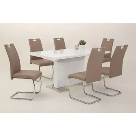 Hela Tische 2er Set Schwingstuhl, Küchenstuhl Flora, Kunstleder Cappuccino, Griffmulde, Metallgestell verchromt, 42x57x98 cm