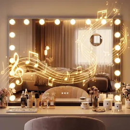 deluke Schminkspiegel DORA mit Licht und Bluetooth 80x14x62cm, Metall, Schwarz Hollywood Speigel Kosmetikspiegel Make-Up-Spiegel