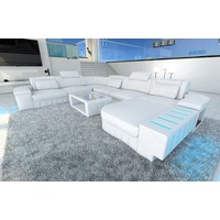 Sofa Dreams Wohnlandschaft XXL Ledersofa Bellagio U Form Mini, Designersofa, Sofa mit LED Licht und USB weiß