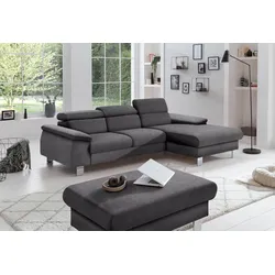 Polstergarnitur COTTA "Komaris L-Form", grau, B:242cm, Sitzmöbel-Sets, Set bestehend aus: Ecksofa mit Kopfteilverstellung & Hocker