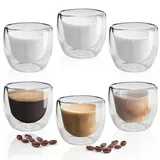 KXVXXV Espressotassen Glas Doppelwandig 6er Set 80ml, Latte Macchiato Gläser Kaffeegläser Set Doppelwandig Cappuccino Gläser Thermogläser Cappuccino Tassen
