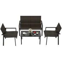 COSTWAY Gartenlounge-Set, (4-tlg), Balkonset PE Rattan, mit 2 Stühlen, Bank & Tisch braun