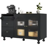 Gotagee Sideboard multifunktionale Aufbewahrungsschrank Esszimmer Küche Glastür schwarz