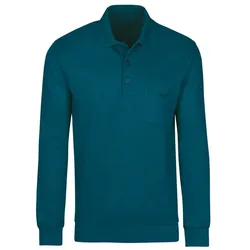Sweatshirt TRIGEMA "TRIGEMA Langarm Polo aus Sweat-Qualität", Herren, Gr. L, blau (petrol), 70% Baumwolle, 30% Polyester, Basic, Sweatshirts
