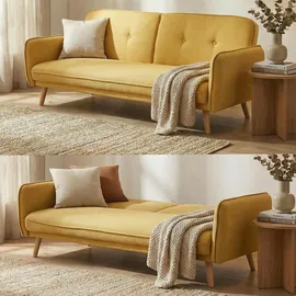 Mendler Schlafsofa HWC-J18, Couch Klappsofa Gästebett Bettsofa, Schlaffunktion Stoff/Textil 185cm ~ gelb
