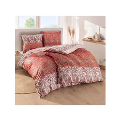Bettwäsche IRISETTE Gr. 3, orange (apricot, bedruckt), B/L: 155cm x 220cm, 2-teilige Garnitur St., 2-teilige Garnitur St., Mako-Satin, B/L: 80cm x 80cm, Mako-Satin, 100% Baumwolle, Bettwäsche