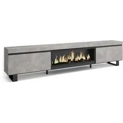 SKRAUT HOME Wohnzimmer-TV-Schrank, reichlich Stauraum, 267x35x57cm, großformatiger Fernseher, XXL-Elektrokamin, Industriedesign, Farbe Zementgrau - 488_22