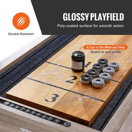 Vevor Shuffleboard-Tisch, 11,5 Fuß Shuffleboard für Familienspielzimmer, 2-in-1-Shuffleboard- und Bowling-Kombispielset, mit kratzfestem Spielfeld, Beinen, 8 Pucks, Bowlingset, Wachs und Tischbürste
