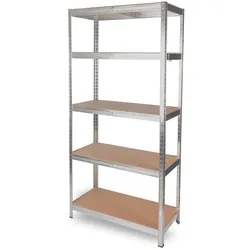deluxe4home® Schwerlastregal 90x40x180cm I belastbar bis 875kg I 5 Ablagen + Haken   Silber