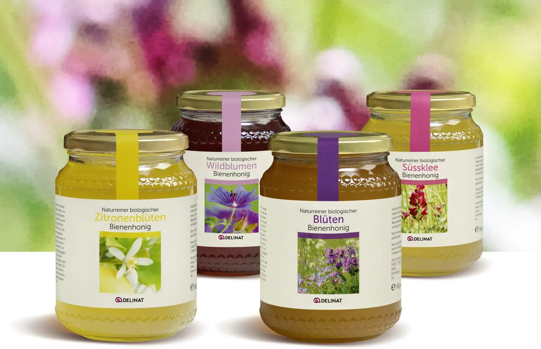 Honigpaket bunt gemischt 4 Gläser (4 x 1 kg), Bio Probierpakete