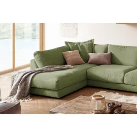 KAWOLA Wohnlandschaft U-Form Madeline Cord Longchair rechts olivgrün