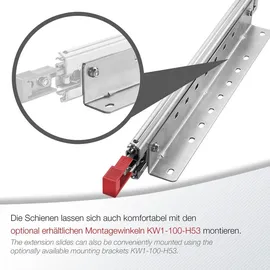 SOTech VarioSlide KV2-100-H53-L550-EH 550 mm – Schwerlast 100 kg, Einhandverriegelung mit Lock-in/out Einrastfunktion mit rotem Hebel Schwerlast-Vollauszug belastbar bis