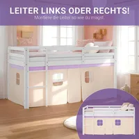 Homestyle4u Hochbett 90 x 200 cm Kiefer massiv weiß lila