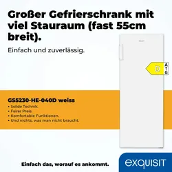 Exquisit Gefrierschrank, Tiefkühlschrank, Schnellgefrieren, 168 L, 4-Sterne-Gefrieren, Energieklasse D, Gefrierschrank gross, GS5230-HE-040D weiss