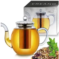 Creano Teekanne Creano Glas-Teekanne 1,5l, Edelstahl-Sieb und Glas-Deckel, all-in-one, 1,5 l, (1er-Set, 3-St., Teekanne & Deckel), tropffrei weiß