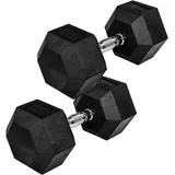 MOVIT Hantel-Set Hexagon Kurzhanteln, Gusseisen, Rubber Hanteln, (Set, 2er Set), 4 – 60 kg, Griff gerändelt, Hantel Set, Gewichte, Größenwahl 25 kg Set