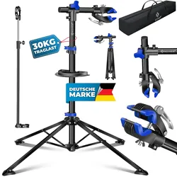 KESSER® Fahrradmontageständer Profi Reparaturständer Fahrradständer + Tasche Fahrradreparaturständer bis 30 kg Fahrrad Montageständer inkl. Werkzeugschale + Magnetfach, 360° drehbar Mountainbike