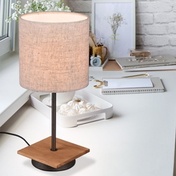 Textil Schreib Nacht Tisch Leuchte Lese Holz Lampe Wohn Zimmer Beleuchtung braun antik
