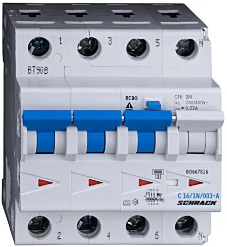 Schrack LS-FI-Schalter, Kennlinie C, 16A, 6kA, 30mA, 3+N, Typ A (BO667816--)