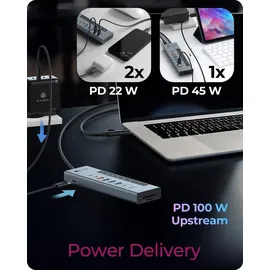 Icy Box IB-HUB1742CR-C2PD 11-in-1 HUB mit PD, Ports und Cardreader, USB 3.2 Gen 2 (10 Gbit/s), 3X USB-A (5 Gbit/s), 100 W SD/microSD UHS-I,