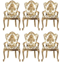 Casa Padrino Esszimmerstuhl Luxus Barock Esszimmerstuhl Set Weiß / Gold - 6 handgefertigte Küchen Stühle mit Armlehnen und elegantem Muster - Barock Esszimmer Möbel - Edel & Prunkvoll