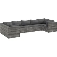 vidaXL 7-tlg Garten-Lounge-Set mit Kissen Grau Poly Rattan Modell 82