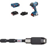 Bosch Professional 18V System Akku Drehschlagschrauber GDR 18V-160 (1/4"-Innensechskant, in L-BOXX) + Schnellverschluss Bithalter (Impact Control, Pick and Click, 1/4 Zoll Sechskantschaft)