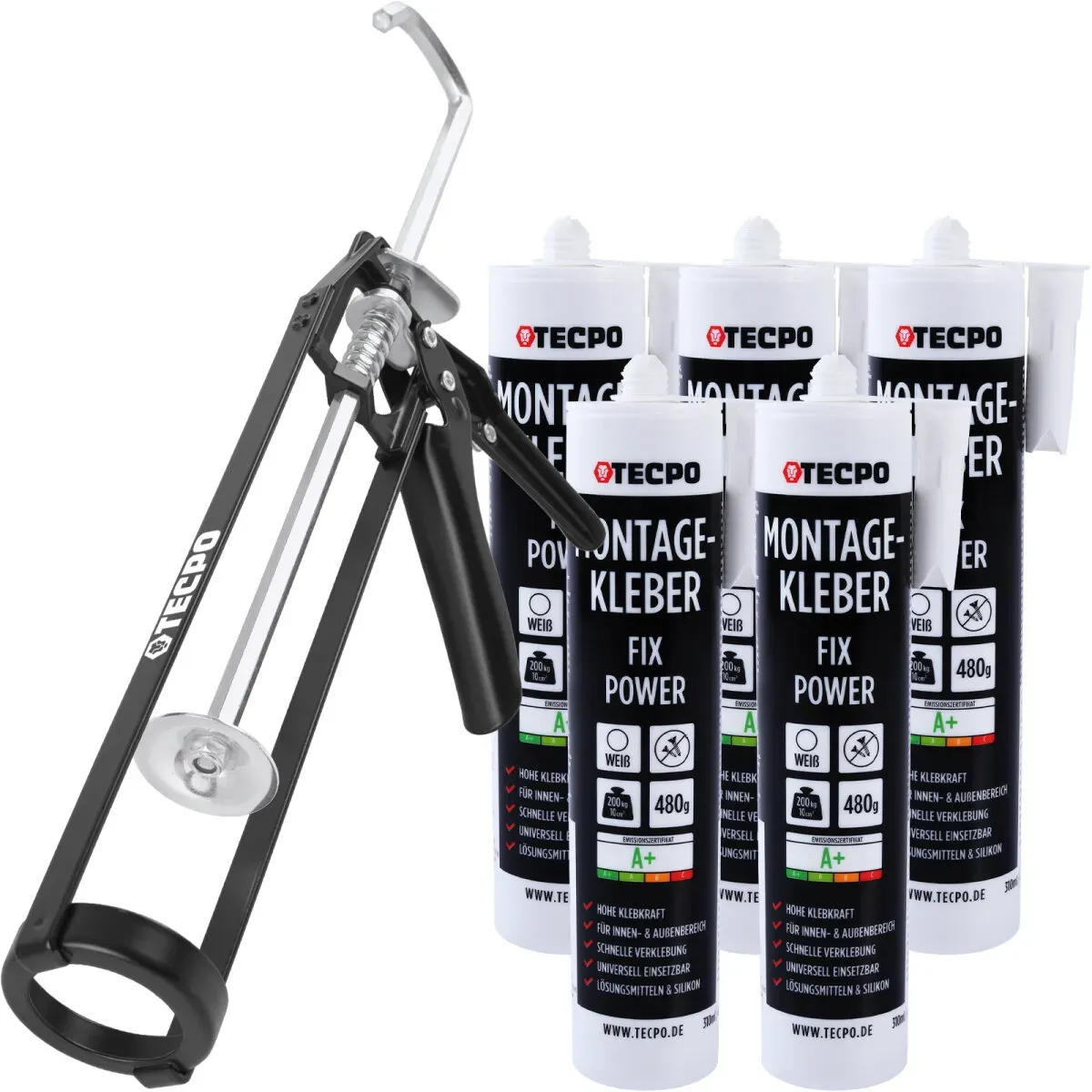 TECPO Montagekleber Fix Power 5x480g Universal Baukleber Kartuschen...
