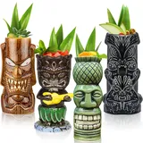 Tiki-Tassen, 4 Stück Tiki-Gläser für Cocktails großen tropischen Keramikbechern Hawaii Tiki Party Kreative Cocktail Glas Bar Drinkware Premium Tropical Exotic Barware