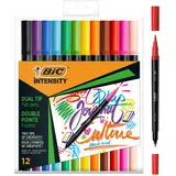 BIC Intensity Dual Tip 12 verschiedenen Farben, mit Pinsel & feiner Spitze