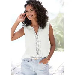 Crepebluse, mit Spitzenbesatz vorne, Gr. 46, weiß, , 86039861-46
