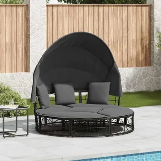 KKHOMEI Sonneninsel mit Dach- Poly Rattan Lounge - Liegeinsel Outdoor - Sonneninsel Outdoor Wetterfest - Couchliege Garten - Sunbed - Schwarz