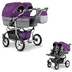 Elcar Zwillingswagen Zwillingskinderwagen 2 in 1 Twin Star - 10 Teile - in 16 Farben grau|lila