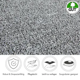 Andiamo Teppichboden ANDIAMO "Luton, Feinschlinge, Gesamthöhe 6 mm, Luxusklasse LC1", grau, B:400cm L:300cm, Kunstfaser, Teppiche, meliert, Breite 400 cm oder 500 cm, strapazierfähig & pflegeleicht