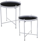 DRW Set mit 2 runden Beistelltischen aus Metall und Glas in Weiß und Transparent, 53 x 56 cm und 58 x 62 cm