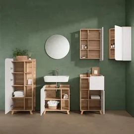 livinity Livinity® Badschrank, Sonoma Eiche, Weiß, Holzwerkstoff, 6 Fächer, Rechteckig, 42.4x75x42.4 cm, Badezimmer, Badezimmerschränke, Hängeschränke