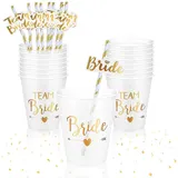 CIYIN Braut und Team Braut Tassen, Team Bride Becher und Strohhalme, JGA Cups Bride Tribe Becher, Bachelorette Party Cups, Team Braut Schnapsgläser (Transparent, L,16 Stück)