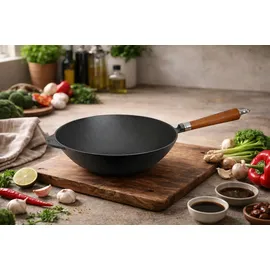 RONNEBY BRUK Maestro Wokpfanne, Ø 32 cm, mit braunem buchenholzgriff,