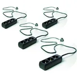 4 x G-L-T 3-Fach Mehrfachsteckdose schwarz Steckdosenleiste, Steckplätze 45 Grad gedreht, Kabel 1,4m, Steckerleiste