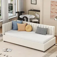 Ball & Cast Schlafsofa (90 * 200cm) Polsterbett mit Lattenrost, Tagesbett mit Armlehnen und Rückenlehne, Samt-Stoff, Ohne Matratze, Beige