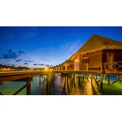 Fototapete PAPERMOON "Maledive Bungalows", bunt, B:3,00m L:2,23m, Vlies, Tapeten
