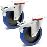 Wiltec Lenkrollen Set 2x Transportrolle Ø200mm 350kg pro Rad mit Kunststoffrad, Bremse und Anbauplatte, leiser Lauf, Transportrollen