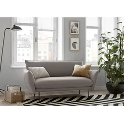 2-Sitzer ANDAS "Stine", grau (hellgrau), B:156cm H:86cm T:86cm, Struktur (100% Polyester), Struktur weich (85% Polyester/15% Nylon), Samtoptik (100% Polyester), Sofas, Besonderes Design durch Kissenoptik und Keder, by Morten Georgsen